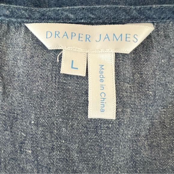 Draper James Heidi V-Neck Chambray Denim Puff Sleeve Top L - Picture 8 of 8
